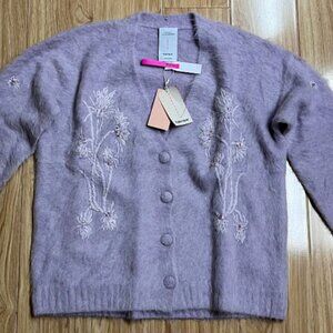 NWT* Fabrique Violet Hand Work Cereus Flora Cardigan in Alpaca Blend Knit | M